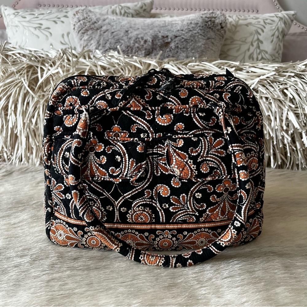 VERA BRADLEY Cafe Latte 2008 Bowler Bag 2 Handles Zip Top Brown Cream Y2K Comute